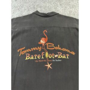 Tommy Bahama Shirt Mens XXL Black Silk Barefoot Bar Embroidered Flamingo Casual
